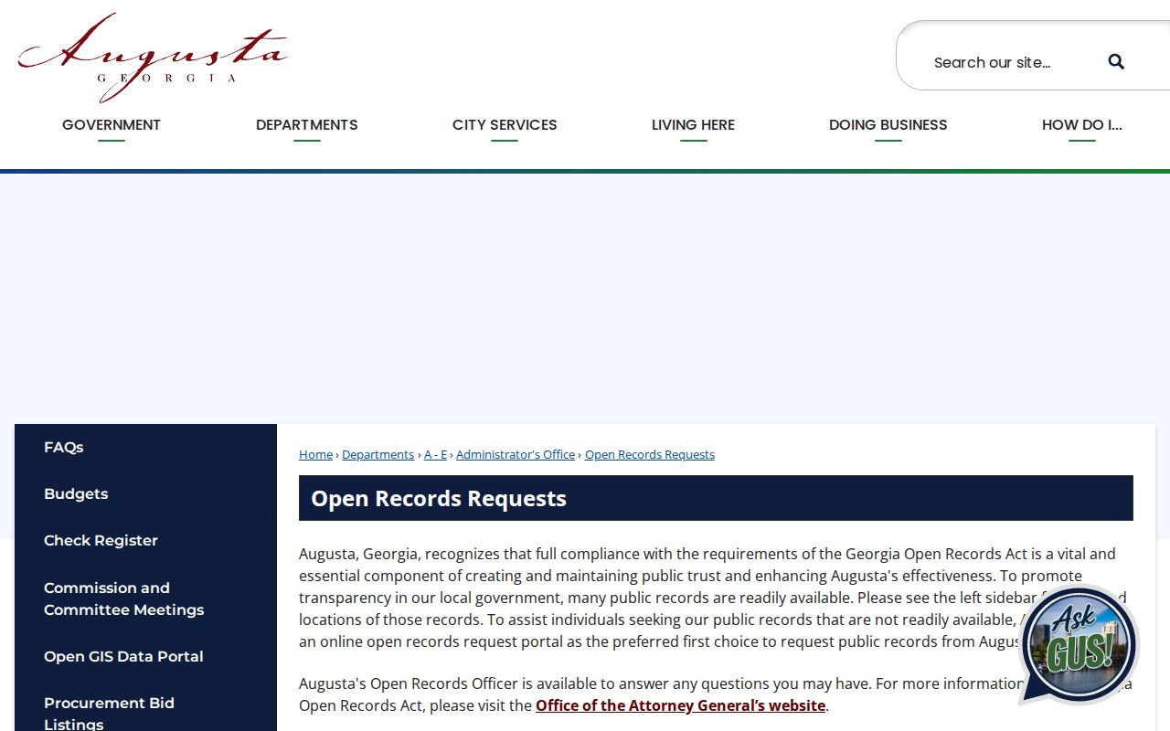 Richmond County public records request routing through Augusta