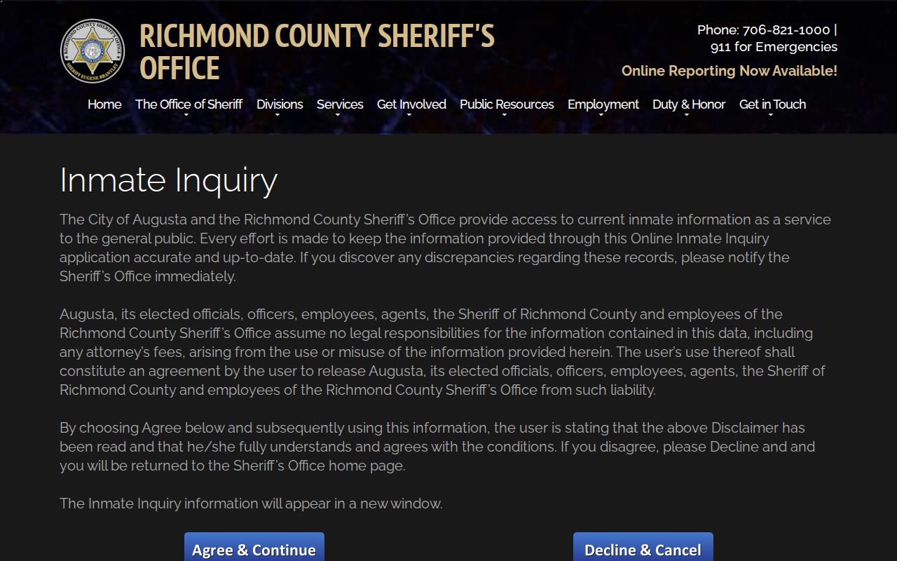 Richmond County public records search for sheriff inmate inquiry